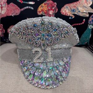 21st Birthday Captain Hat 21 Twenty One Sequin Party Hat with Rhinestone Numbers